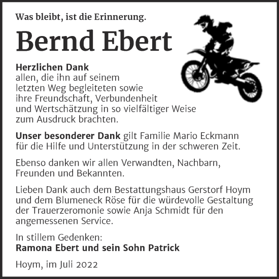 Traueranzeige von Bernd Ebert von Trauerkombi Aschersleben