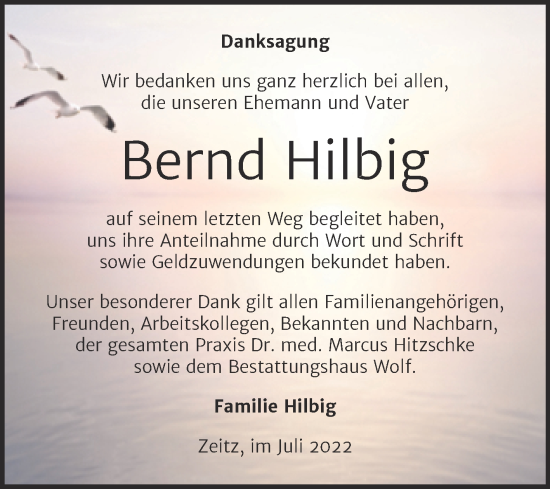 Traueranzeige von Bernd Hilbig von Trauerkombi Zeitz