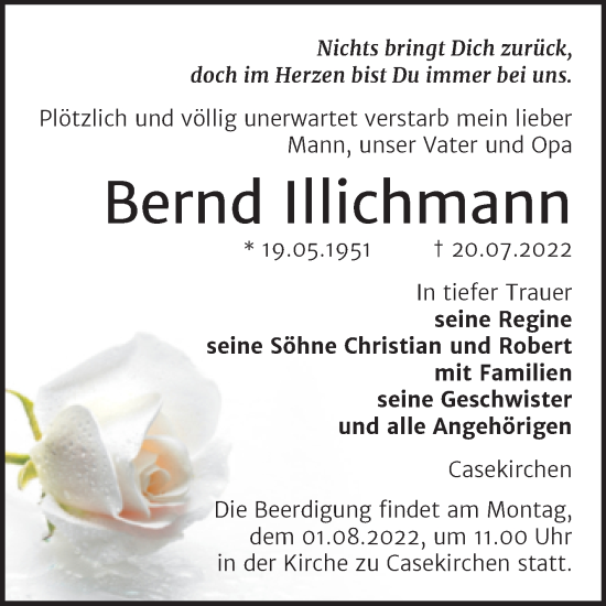 Traueranzeige von Bernd Illichmann von Trauerkombi Zeitz