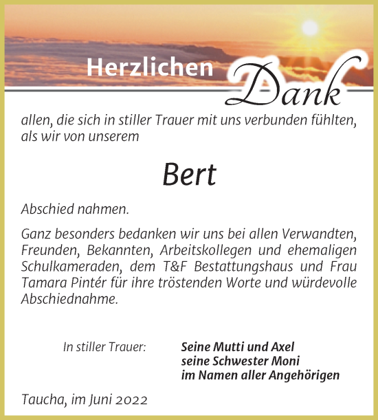 Traueranzeige von Bert  von Trauerkombi Weißenfels
