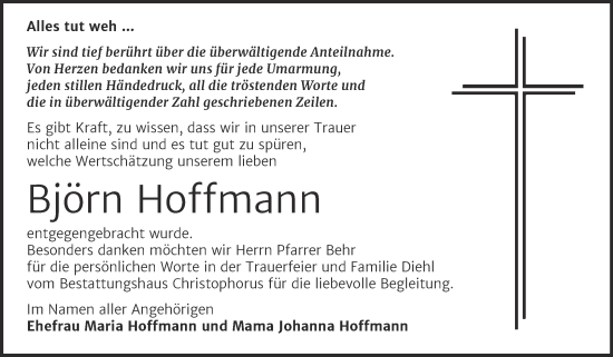 Traueranzeige von Björn Hoffmann von Mitteldeutsche Zeitung Halle/Saalkreis
