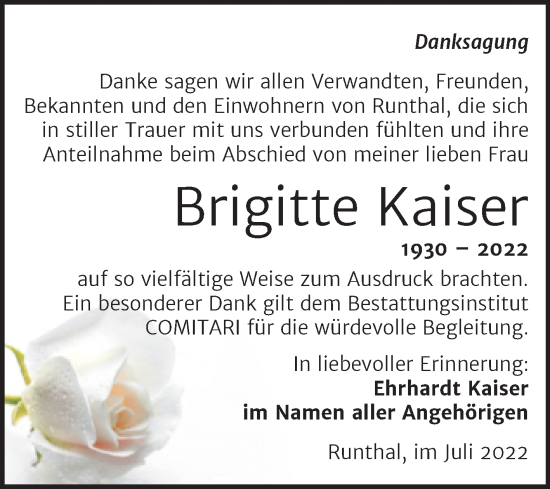 Traueranzeige von Brigitte Kaiser von Trauerkombi Weißenfels