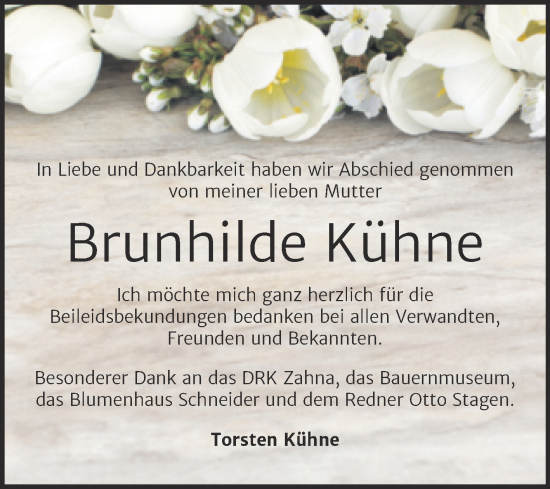 Traueranzeige von Brunhilde Kühne von Trauerkombi Wittenberg