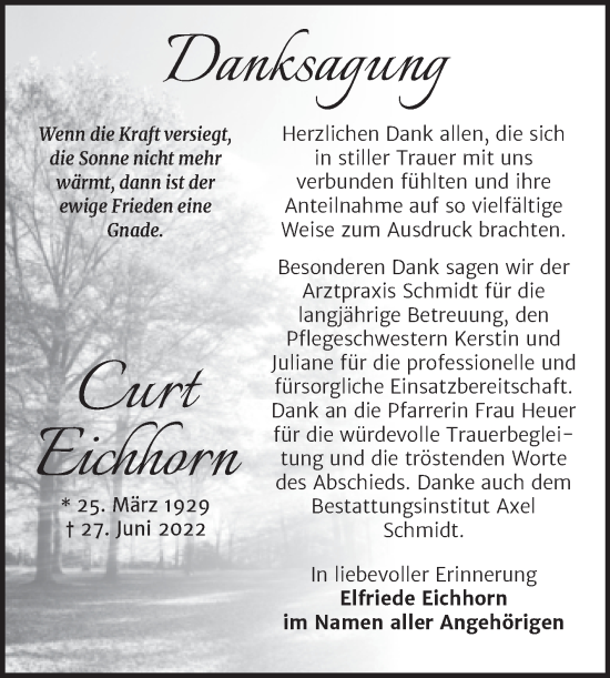 Traueranzeige von Curt Eichhorn von Naumburger Tageblatt
