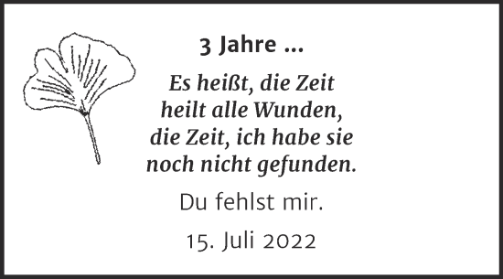 Traueranzeige von Du fehlst  von Mitteldeutsche Zeitung Halle/Saalkreis