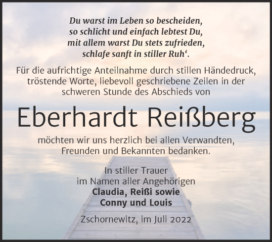 Traueranzeige von Eberhardt Reißberg von Trauerkombi Wittenberg
