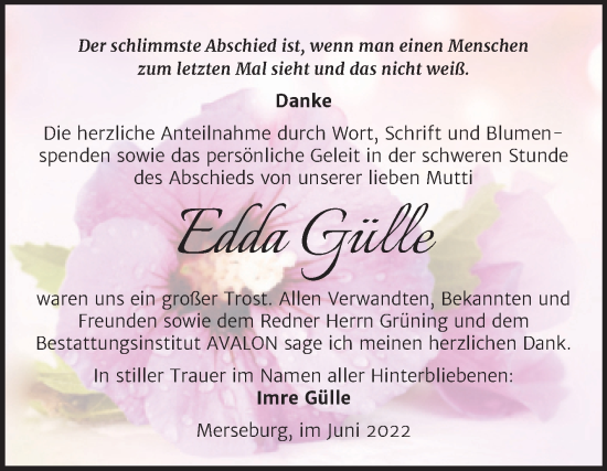 Traueranzeige von Edda Gülle von Trauerkombi Merseburg