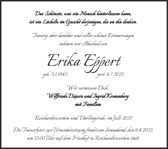 Traueranzeige von Erika Eppert von Trauerkombi Weißenfels