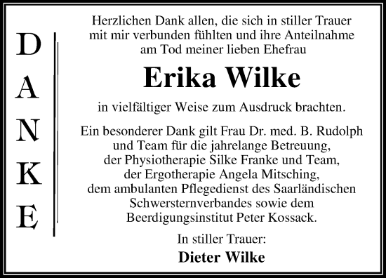 Traueranzeige von Erika Wilke von Trauerkombi Dessau