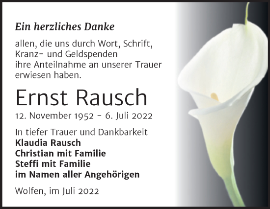 Traueranzeige von Ernst Rausch von Trauerkombi Bitterfeld
