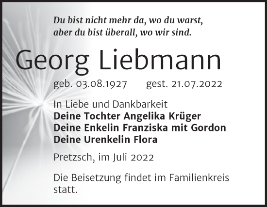 Traueranzeige von Georg Liebmann von Trauerkombi Wittenberg