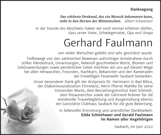 Traueranzeige von Gerhard Faulmann von Super Sonntag Naumburg/Nebra