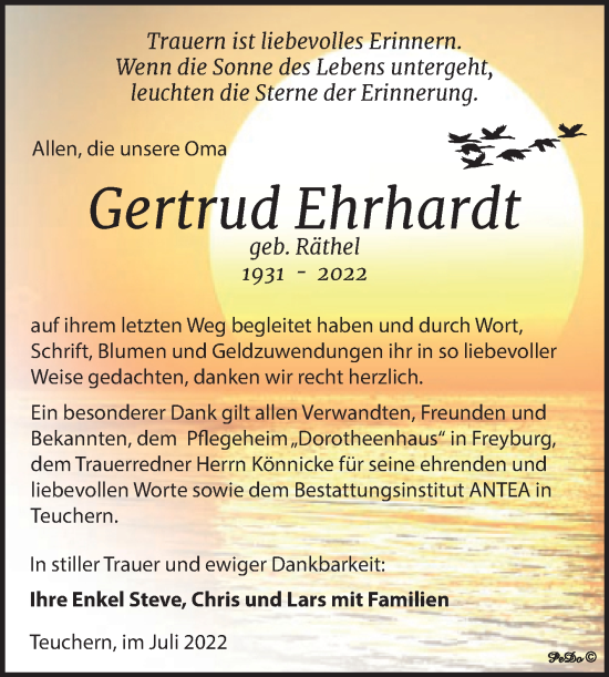 Traueranzeige von Gertrud Ehrhardt von Trauerkombi Weißenfels