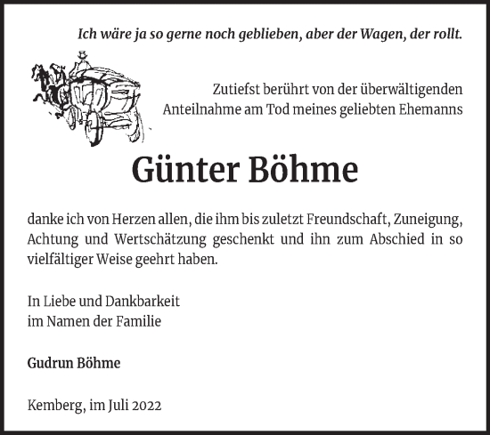 Traueranzeige von Günter Böhme von Trauerkombi Wittenberg