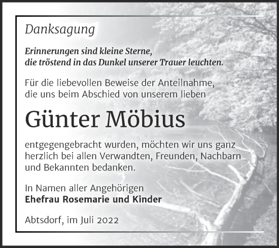 Traueranzeige von Günter Möbius von Trauerkombi Wittenberg