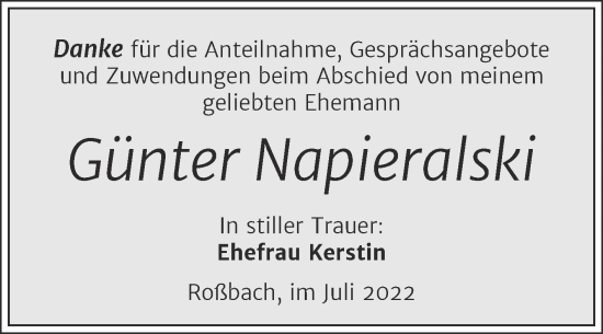 Traueranzeige von Günter Napieralski von Trauerkombi Merseburg