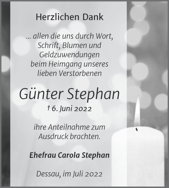 Traueranzeige von Günter Stephan von Trauerkombi Dessau