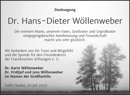 Traueranzeige von Hans-Dieter Wöllenweber von Mitteldeutsche Zeitung Halle/Saalkreis