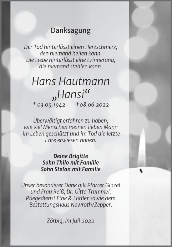 Traueranzeige von Hans Hautmann von Trauerkombi Bitterfeld