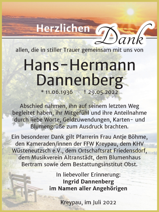 Traueranzeige von Hans-Hermann Dannenberg von Trauerkombi Merseburg