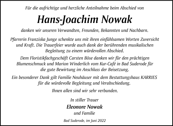 Traueranzeige von Hans-Joachim Nowak von Mitteldeutsche Zeitung Quedlingburg