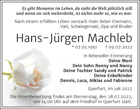 Traueranzeige von Hans-Jürgen Machleb von Mitteldeutsche Zeitung Merseburg/Querfurt
