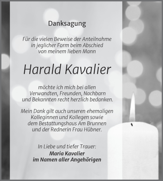 Traueranzeige von Harald Kavalier von Trauerkombi Mansfelder Land