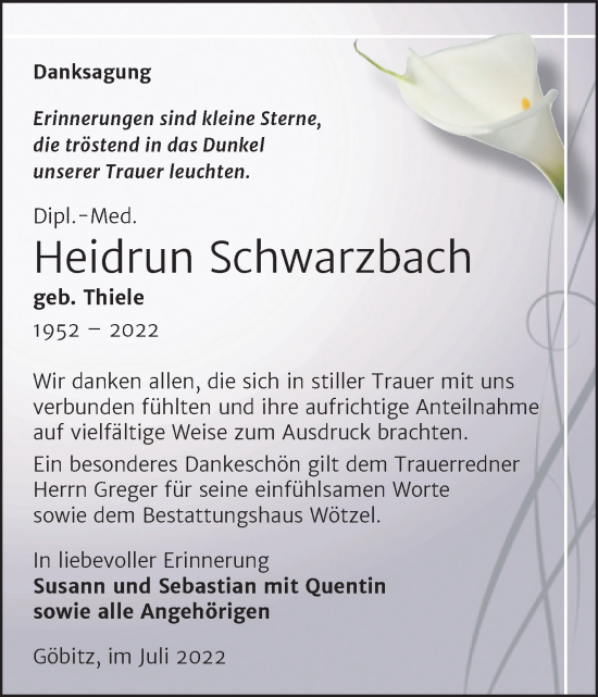 Traueranzeige von Heidrun Schwarzbach von Trauerkombi Zeitz