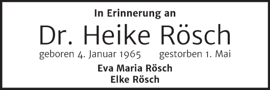Traueranzeige von Heike Rösch von Wochenspiegel Bitterfeld