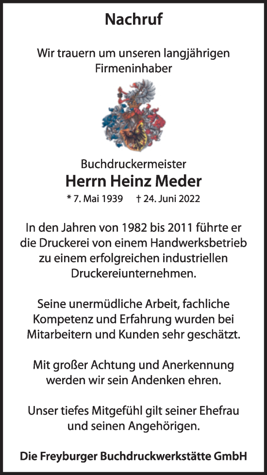 Traueranzeige von Heinz Meder von Wochenspiegel Naumburg/Nebra