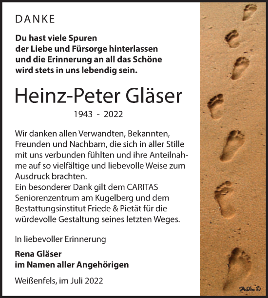 Traueranzeige von Heinz-Peter Gläser von Trauerkombi Weißenfels