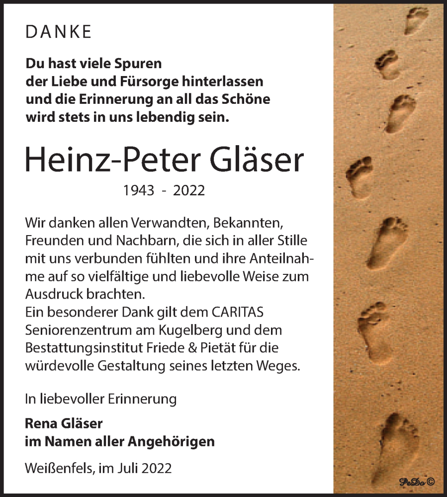  Traueranzeige für Heinz-Peter Gläser vom 09.07.2022 aus Trauerkombi Weißenfels