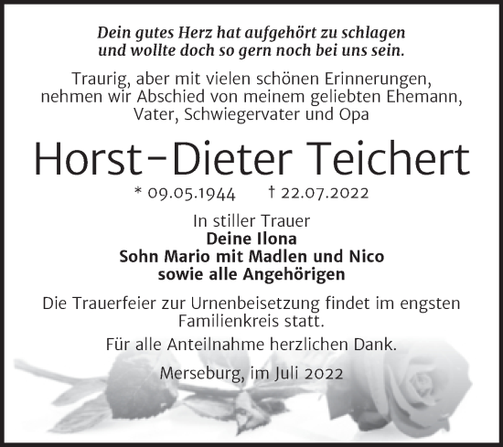 Traueranzeige von Horst-Dieter Teichert von Trauerkombi Merseburg