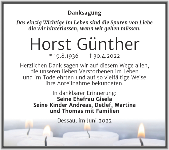 Traueranzeige von Horst Günther von Trauerkombi Dessau