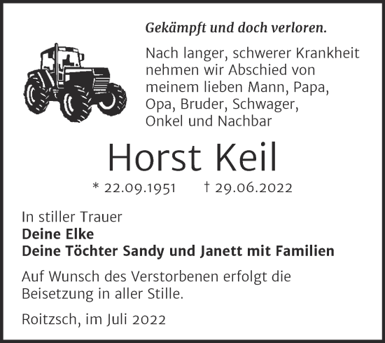 Traueranzeige von Horst Keil von Trauerkombi Bitterfeld