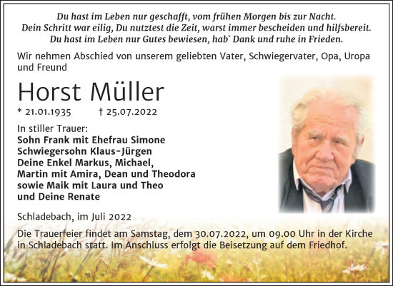 Traueranzeige von Horst Müller von Mitteldeutsche Zeitung Merseburg/Querfurt