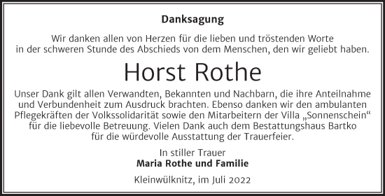 Traueranzeige von Horst Rothe von Trauerkombi Köthen