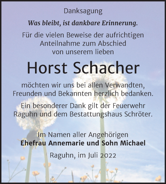 Traueranzeige von Horst Schacher von Trauerkombi Bitterfeld