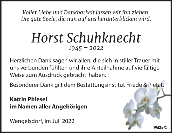 Traueranzeige von Horst Schuhknecht von Trauerkombi Weißenfels