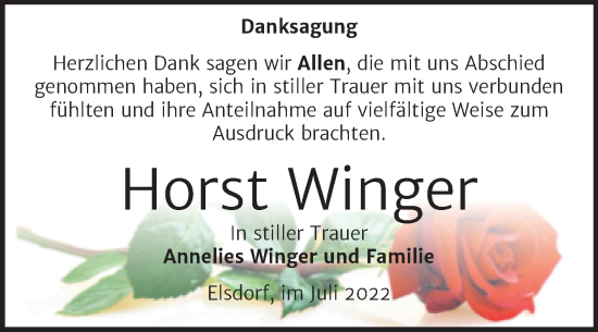 Traueranzeige von Horst Winger von Trauerkombi Köthen