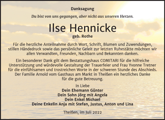 Traueranzeige von Ilse Hennicke von Trauerkombi Zeitz