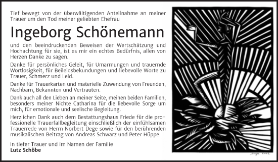 Traueranzeige von Ingeborg Schönemann von Trauerkombi Dessau