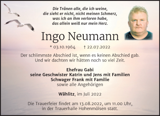 Traueranzeige von Ingo Neumann von Trauerkombi Weißenfels
