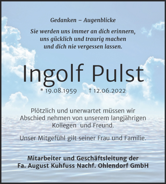 Traueranzeige von Ingolf Pulst von Super Sonntag Quedlingburg