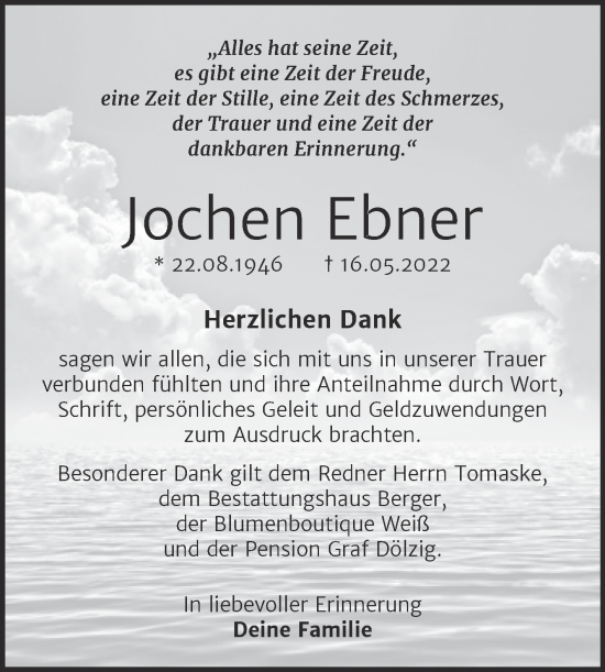 Traueranzeige von Jochen Ebner von Trauerkombi Merseburg