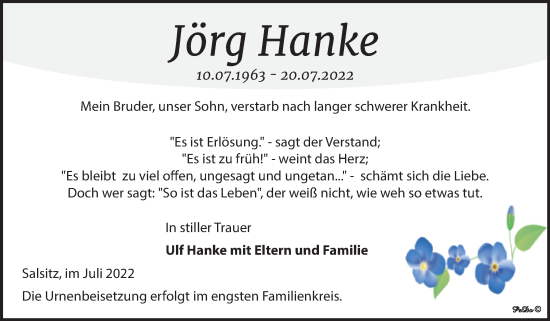 Traueranzeige von Jörg Hanke von Trauerkombi Zeitz