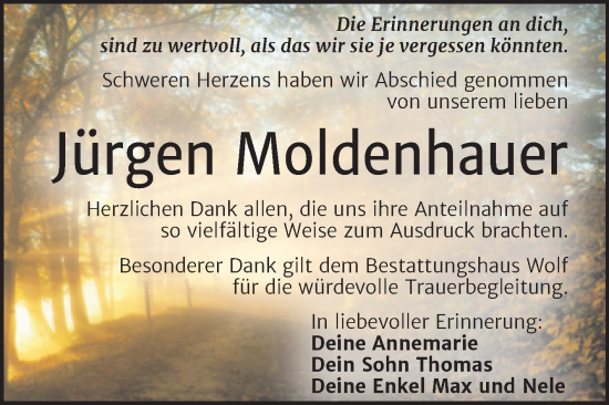 Traueranzeige von Jürgen Moldenhauer von Trauerkombi Weißenfels
