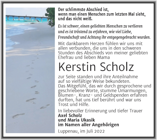 Traueranzeige von Kerstin Scholz von Trauerkombi Merseburg