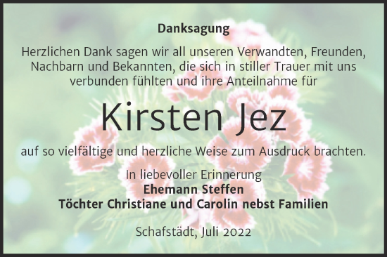 Traueranzeige von Kirsten Jez von Trauerkombi Merseburg