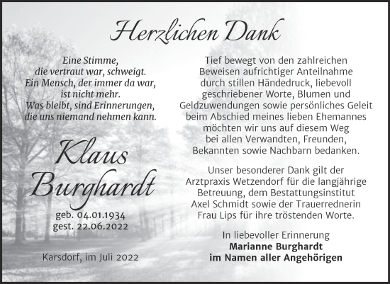 Traueranzeige von Klaus Burghardt von Wochenspiegel Naumburg/Nebra